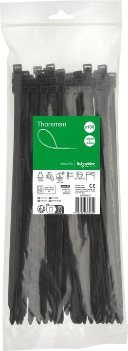 Schneider Kabelbinder Thorsman, Abmessung: 300X7,6 mm, VPE=100 Stück Farbe schwarz IMT46421 (Kunststoffkabelbinder, 300 mm, 100 Stk.)