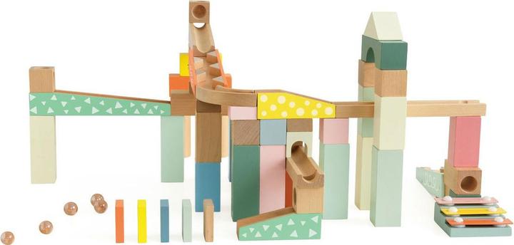 Actual product image Classic World Wooden marble run building set, 62 pieces.