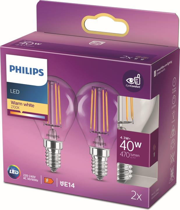 Productafbeelding Philips Lamp (E14, 4.30 W, 470 lm, 2 x, F)