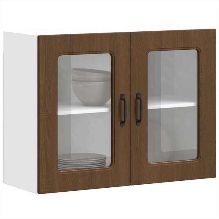 Produktbild VidaXL Küchen-Hängeschrank mit Glastür Kalmar Braun Eichen-Optik (80 x 31 x 60 cm)
