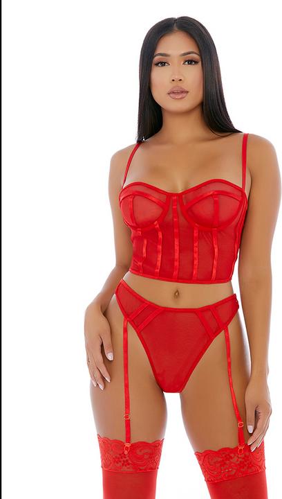 Productafbeelding Forplay Sheer Intimacy Mesh Bustier Set - Rood (S)