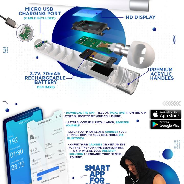 Produktbild Rdx 5P Wiederaufladbares 10.3ft Smart Digital Zähler Springseil Mit USB & App (304 cm)
