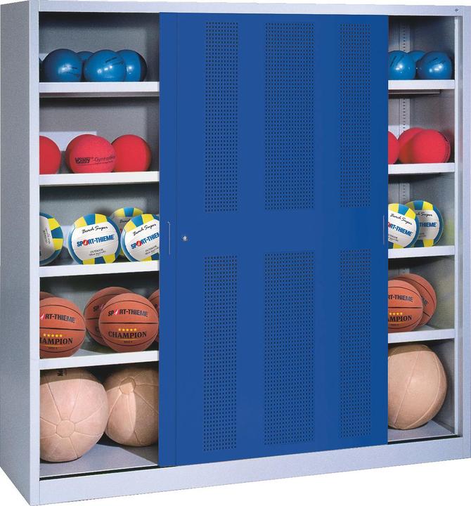 C+P Ballschrank (HxBxT: 195x160x50 cm, mit Lochblech-Schiebetüren, Typ 4)