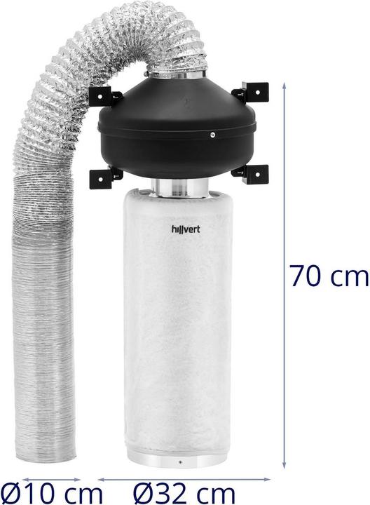 Produktbild Hillvert Abluftset Aktivkohlefilter 50 cm, Rohrventilator, Abluftschlauch 249,6 m³/h