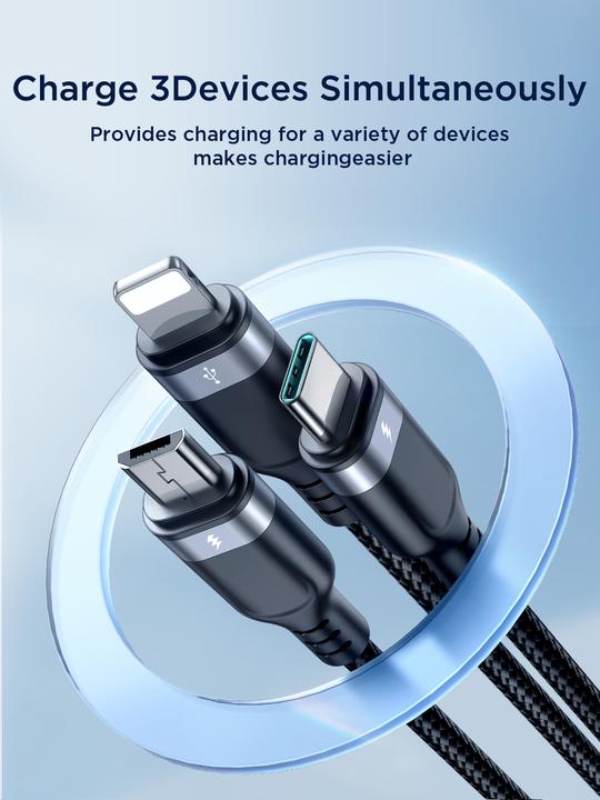 Produktbild Joyroom Multi-Use Series S-A18 3in1 USB-A – Lightning /USB-C/Micro-USB-Kabel 1,2 m – Schwarz (1.20 m, USB 3.2 Gen 1)