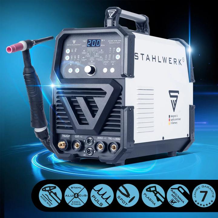 Produktbild Stahlwerk 4-in-1 Kombi-Schweissgerät AC/DC WIG 200 Puls D CUT Vollausstattung
