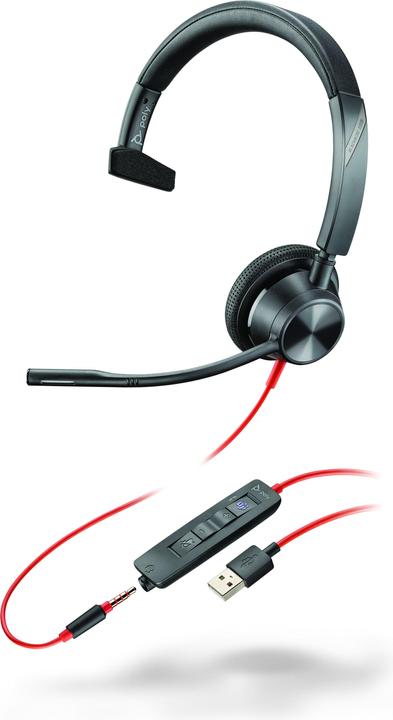 Poly HP Blackwire 3315-M Microsoft Teams Certified USB-A + 3.5mm Mono Headset, 207 g (Filaire, USB-A)