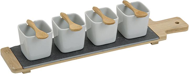 Produktbild G. Wurm Vorspeise Set aus Porzellan/Bambus/Schiefer, 9-teilig,eckige Schale (9 Stück)