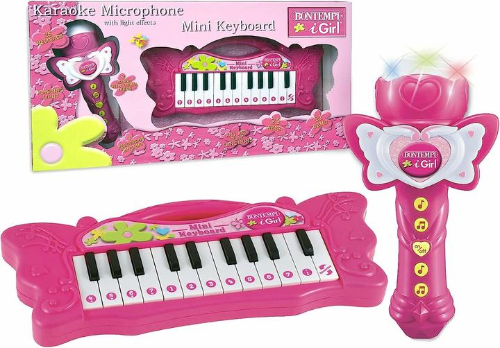 Produktbild Bontempi Mini Butterfly Tastatur mit Karaoke Mikrofon - Pink