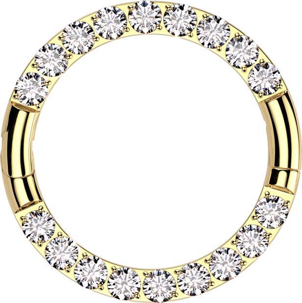 Produktbild Star Piercing Micro Segmentring klappbar vergoldet front Kristalle silber zwei Unterbrüche (Titan G23, ohne Messing)