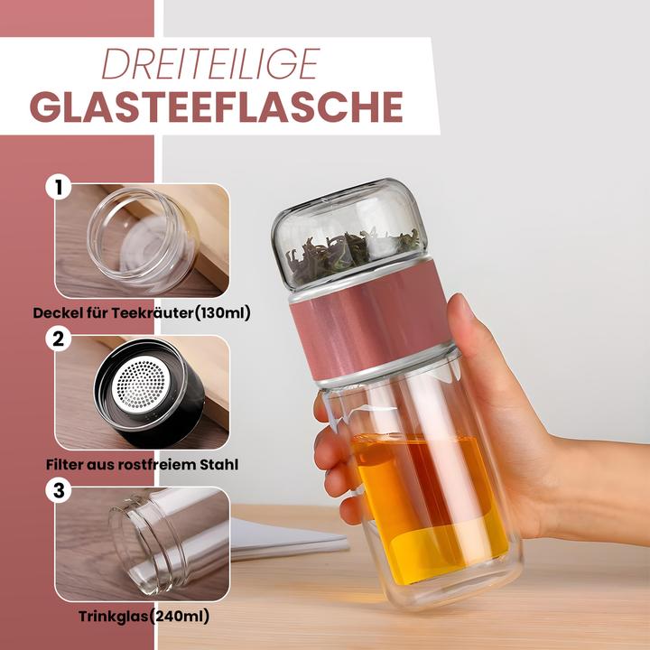 Actual product image Gewürzladen Näfels Rotatable tea bottle made of heat-resistant glass with tea filter - to go (0.24 l)