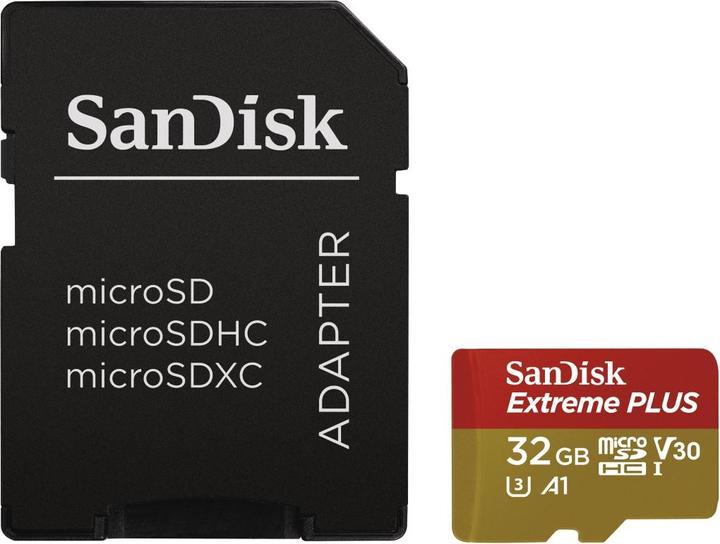 Immagine prodotto SanDisk microSDHC 100MB A1 32GB Extreme Plus A1 32GB Extreme Plus (32 GB, microSDHC, U3, UHS-I)