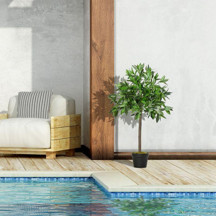 Produktbild Swisshandel24 2er-Set Künstlicher Lorbeerbaum 90 cm Kunstpflanzen im Zementtopf, Zimmerpflanze (90 cm)