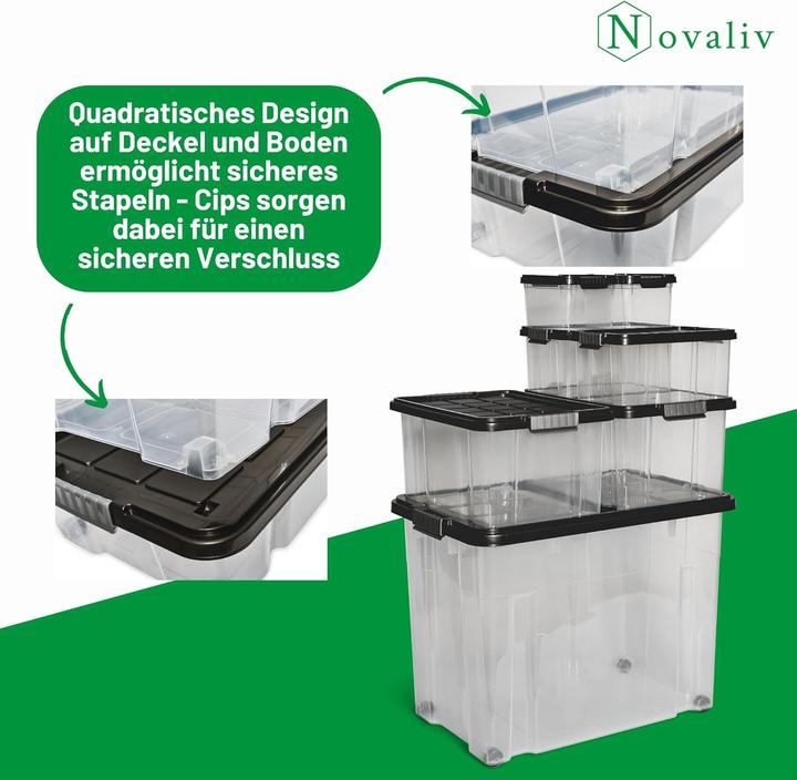 Actual product image Novaliv XXL Aufbewahrungsbox mit Deckel Gross 80L Anthrazit Nestbar stapelbare Plastikbox mit Clipver (61 x 40 x 45 cm, 80 l)