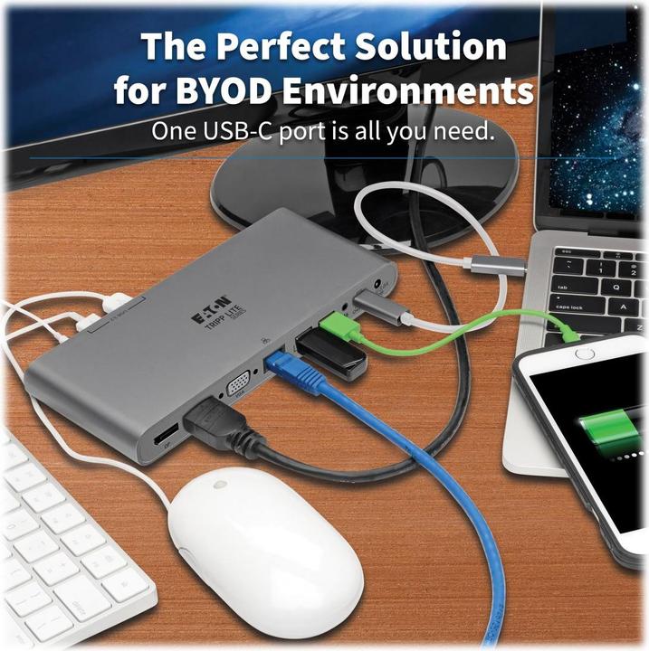 Image du produit Eaton Station d'accueil USB-C triple affichage - 4K HDMI/DisplayPort VGA USB 3.2 Gen 1 Hub USB-A/USB-C Gb (USB-C, 5 Ports)