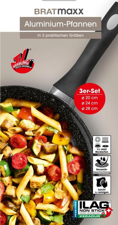 Actual product image Bratmaxx Bratpfanne Aluminium Pfannen Set 3 Stück 20 cm/24 (28 cm, Frying pan, Aluminium)
