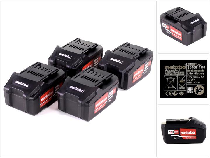 Image du produit Metabo Kit de batterie 4x batterie Li-Power 18 V 4,0 Ah CAS Li-Ion ( 4x 625591000 ) avec indicateur de (18 V)