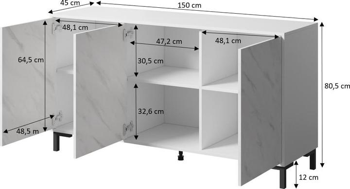 Produktbild Cama MARMO 3D Kommode 150x45x80 5 cm weiss matt/marmorweiss (150 x 45 x 80 cm)