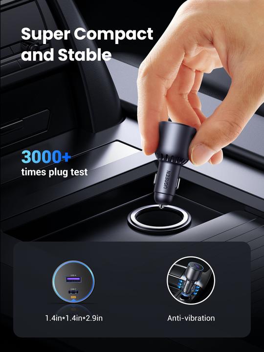 Actual product image Ugreen 63w 2-Port Fast Car Charger