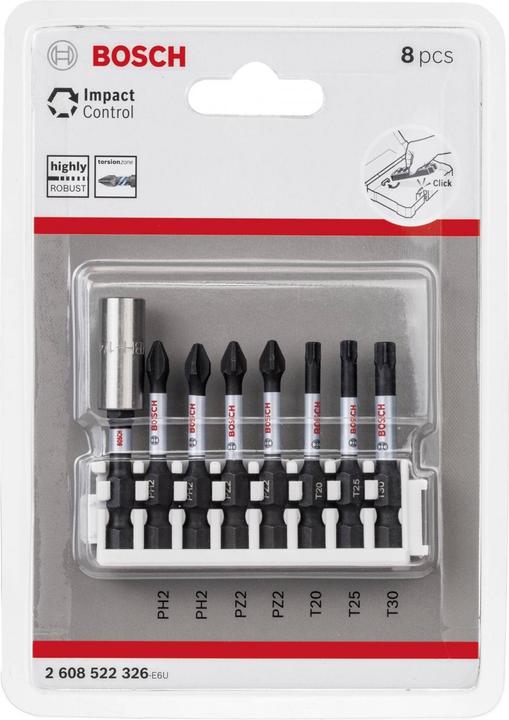 Actual product image Bosch Professional Zubehör Screwdriver bit Impact Control Power Bit Pack, 8 pcs. T20, T25, T30, 2x PH2, 2x PZ2 (Cross Phillips PH M2, Hexagon socket TX M20, Hexagon socket TX M25, Hexagon socket TX M30, Cross Pozidriv PZ M2)