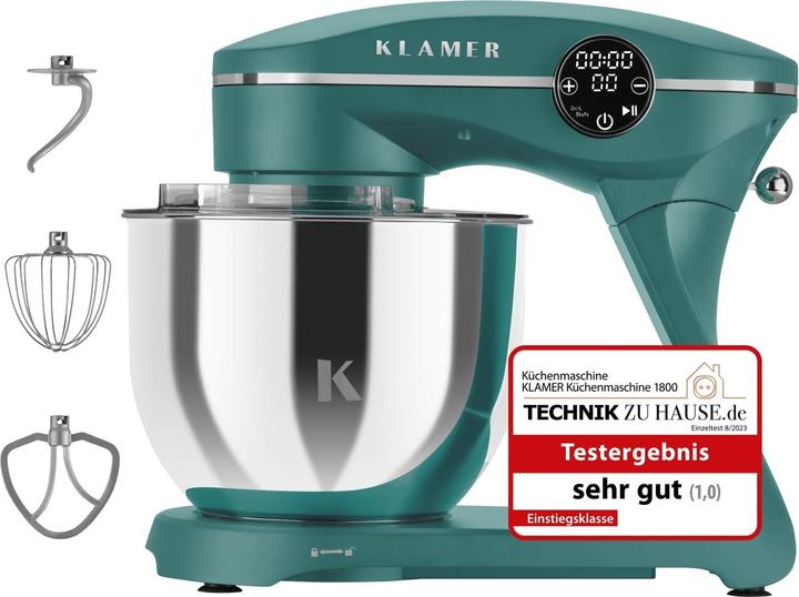 Immagine prodotto KLAMER Küchenmaschine, Knetmaschine mit 6 Liter Edelstahl Schüssel (1800 W)