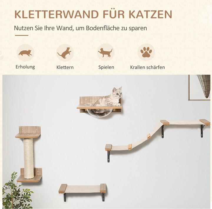 Produktbild PawHut Katzenkletterwand bestehend aus 4 Teilen (17.50 cm, Hellbraun)