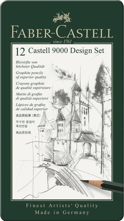 Actual product image Faber-Castell Castell 9000 Design pencil, 12-piece metal set (119064 FC) (0.70 mm, 5B, 5H, 12 x)
