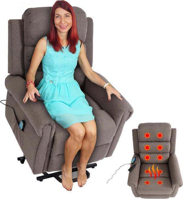 Produktbild Mendler Fernsehsessel HWC-K63, Liegefunktion Massage Heizfunktion, Stoff/Textil - dunkelgrau