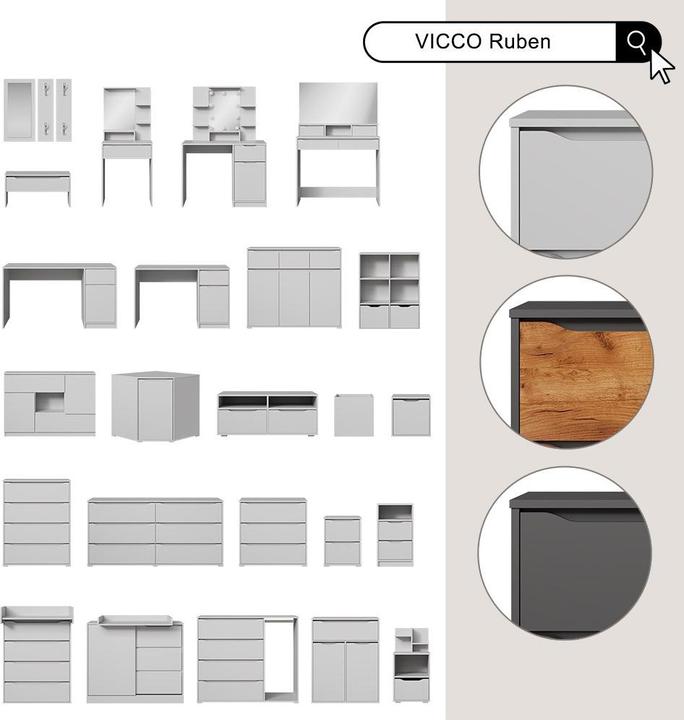 Actual product image Vicco Ruben with stool and lighting (60 x 18 x 143 cm)