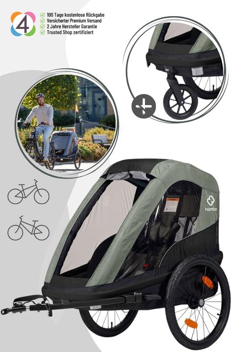 Produktbild hamax Avenida One Fahrradanhänger olive green mit Federung