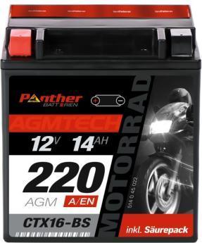 Actual product image Panther Batterien Motorbike battery AGM YTX16-BS 12V 14Ah (12 V, 14 Ah)