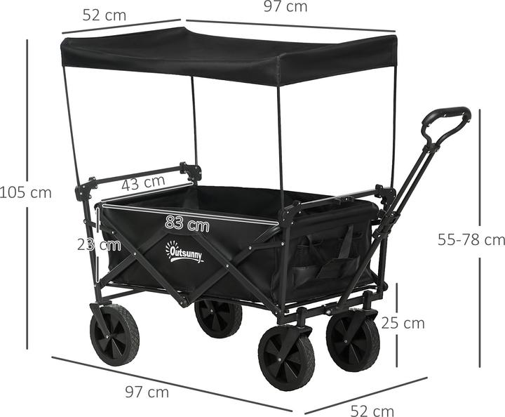 Image du produit Outsunny Chariot à bras avec toit ouvrant