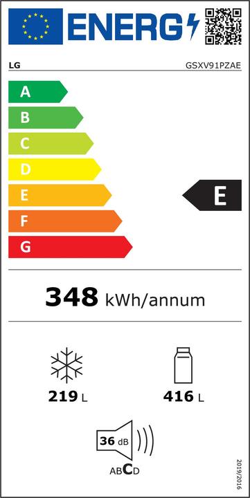Label énergétique LG InstaView GSXV91PZAE (635 l)