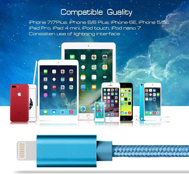 Image du produit Calitron Câble de recharge Lightning bleu 3m rond (3 m, USB 3.2 Gen 1)