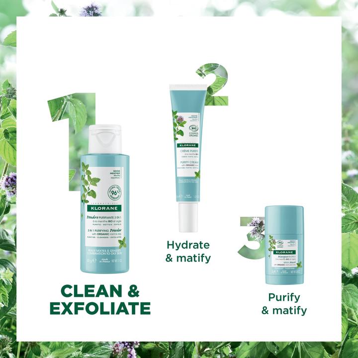 Actual product image Klorane 3-in-1 cleansing powder with organic water mint (Powder, 50 ml)