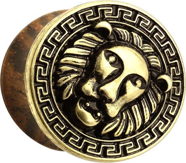 Star Piercing Flared Plug aus Sonoholz mit Löwe (Organisch, Messing)