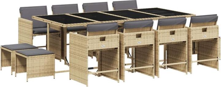 Produktbild VidaXL Gartenmöbel Essgruppe Gartengarnitur 13-tlg. Beigemischung Poly Rattan (220 cm)