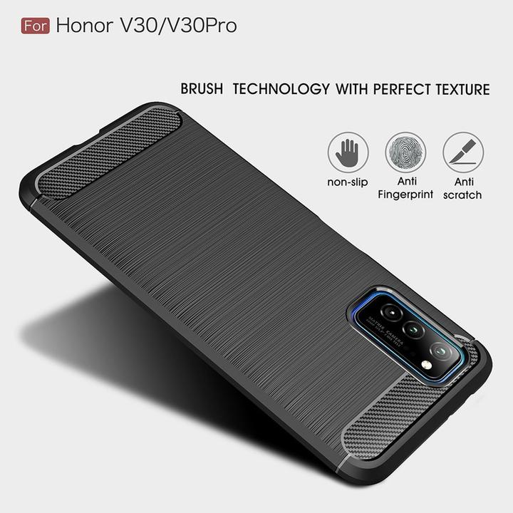 Actual product image König Design Case Mobile Protection for Huawei Honor V30 Case Cover Bumper Carbon Optics TPU Blue (Honor V30)