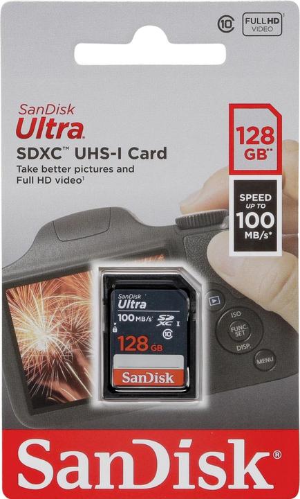 Actual product image SanDisk memory card 128GB SDXC Ultra 100 MB/s (128 GB, SDXC, U3, UHS-I)