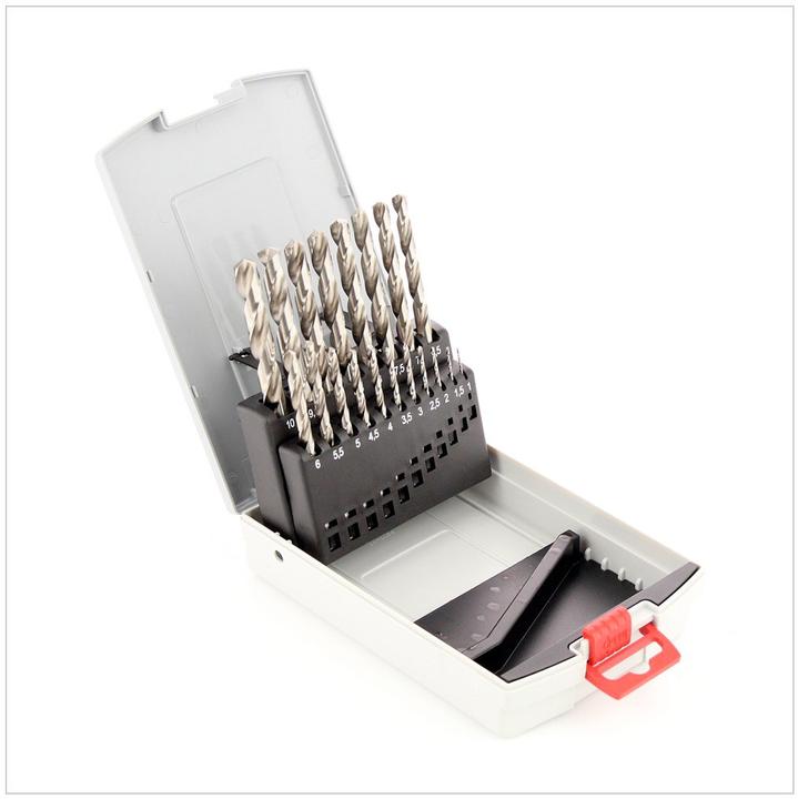 Produktbild Bosch Professional Zubehör PRO Metal HSS-G Spiralbohrer-Set, 19-tlg. (1 mm, 1.5 mm, 2 mm, 2.5 mm, 3 mm, 3.5 mm, 4 mm, 5 mm, 5.5 mm, 6 mm, 6.5 mm, 7 mm, 10 mm, 8 mm, 8.5 mm, 9 mm, 9.5 mm, 4.5 mm, 7.5 mm)