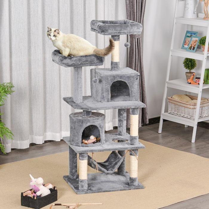 Actual product image Swisshandel24 Scratching tree Climbing tree Cat furniture Cat cave with sisal posts, 60 x 50 x 145 cm (145 cm, Grey)