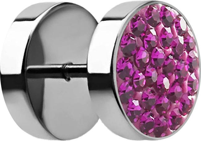Star Piercing Fake Plug mit Kristall fuchsia (ohne Messing, Chirurgenstahl 316L)