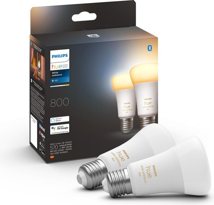 Actual product image Philips Hue White Ambiance BT (E27, 9 W, 806 lm, 2 x, F)