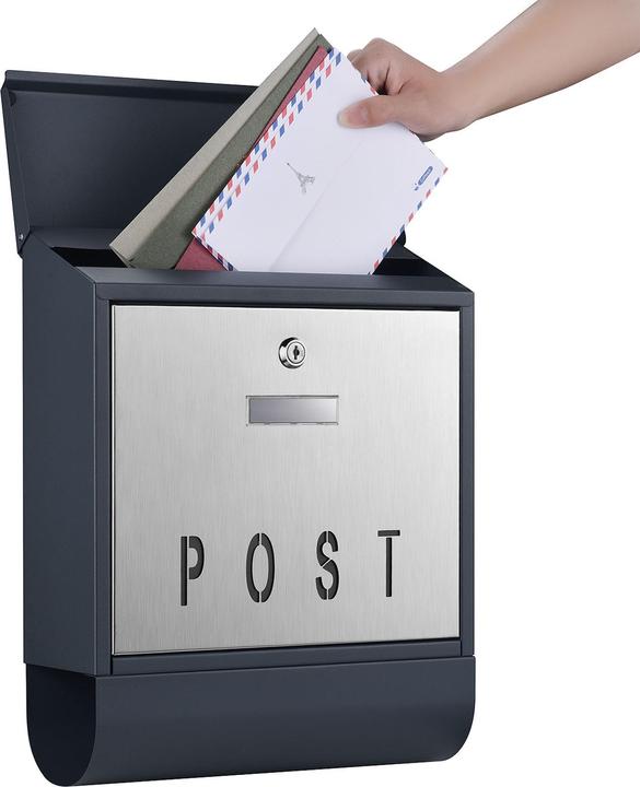 Actual product image Wiltec Letter Box with Newspaper Tube V38 Wall Letter Box Stainless Steel Post Box Anthracite Grey with New