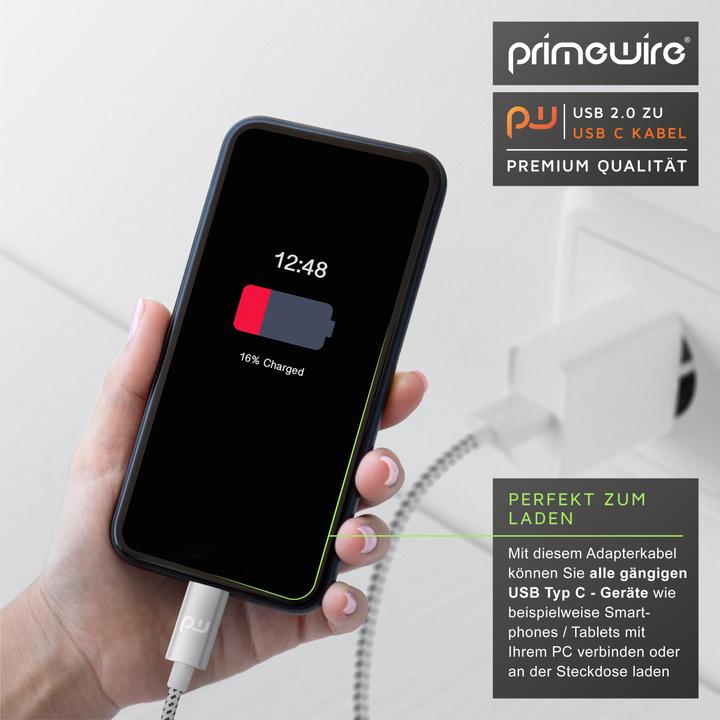 Produktbild Primewire USB-C 3.1 Kabel - Typ C zu Typ A Datenkabel, Ladekabel - Nylonmantel - bidirektional - Geschirmt (1 m, USB 2.0)