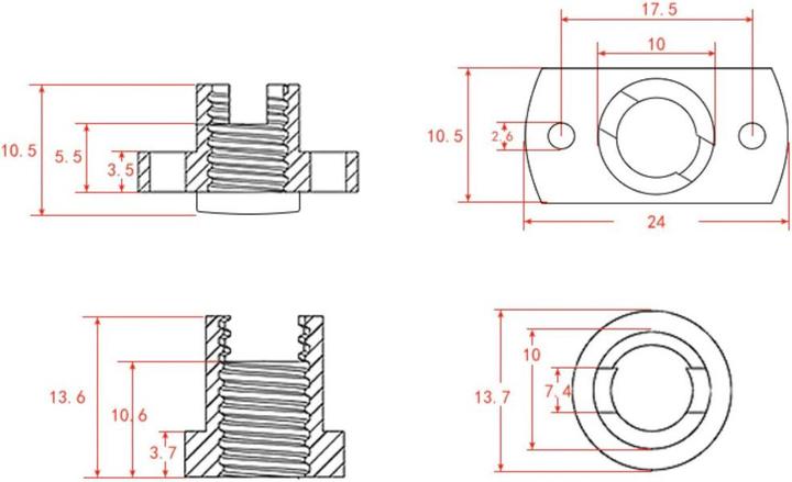 Actual product image Purecrea Anti-Backlash Nut T8 Trapezoid Pitch 8mm