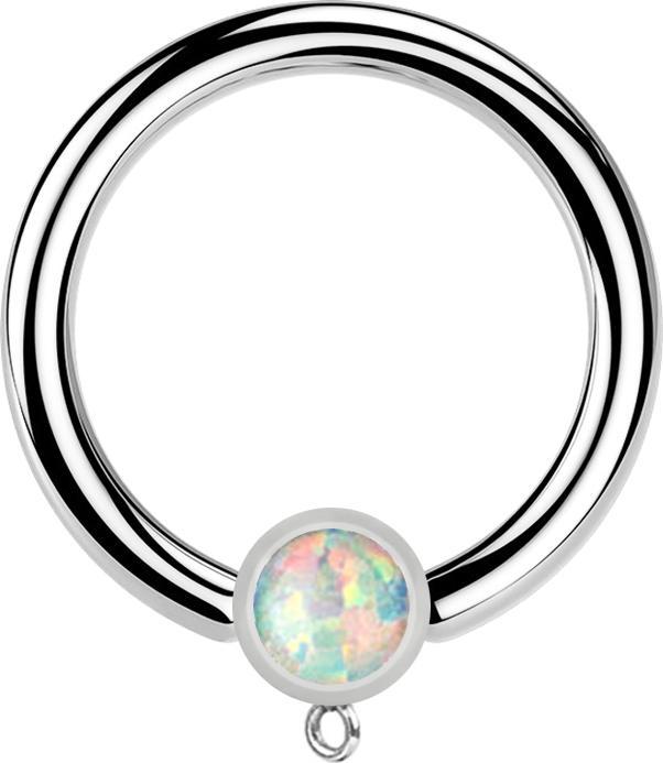 Produktbild Star Piercing Micro Closure Ring silber mit Zylinder Opal weiss Ring für Anhänger (Chirurgenstahl 316L)