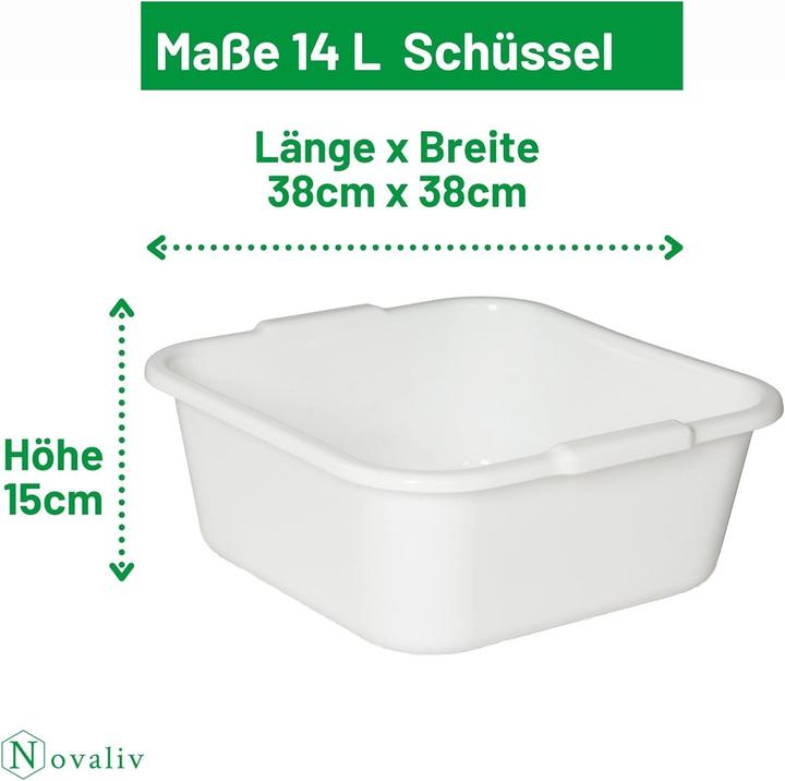 Novaliv 5x Spülschüssel eckig 14L, 38x38 cm, Weiss, BPA-frei & Spülmaschinenfest? Ideal für Küche un
