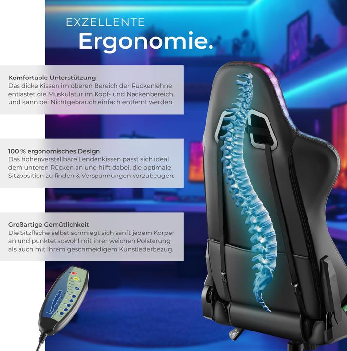 Image du produit tectake Chaise de gaming TARTAROS avec fonction massage et LED