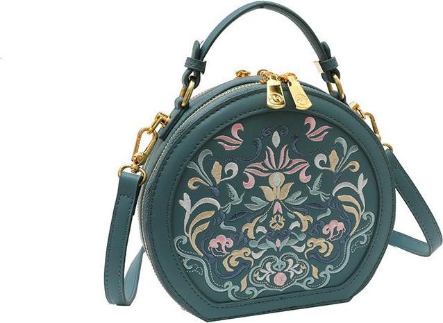 Only-Bags.Store Elegante, mit Blumen bestickte Umhängetasche - Schicke Kunstleder-Schultertasche mit goldfarbener